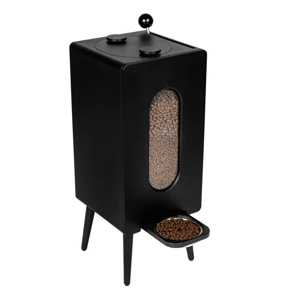 Dog food storage dispenser with mid century feeder styling, product image 5
