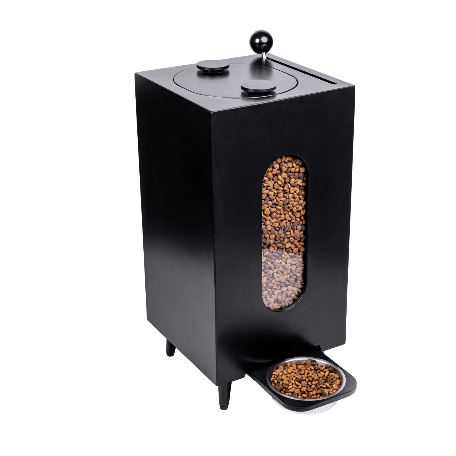 Dog food storage dispenser with mid century feeder styling, product image 9