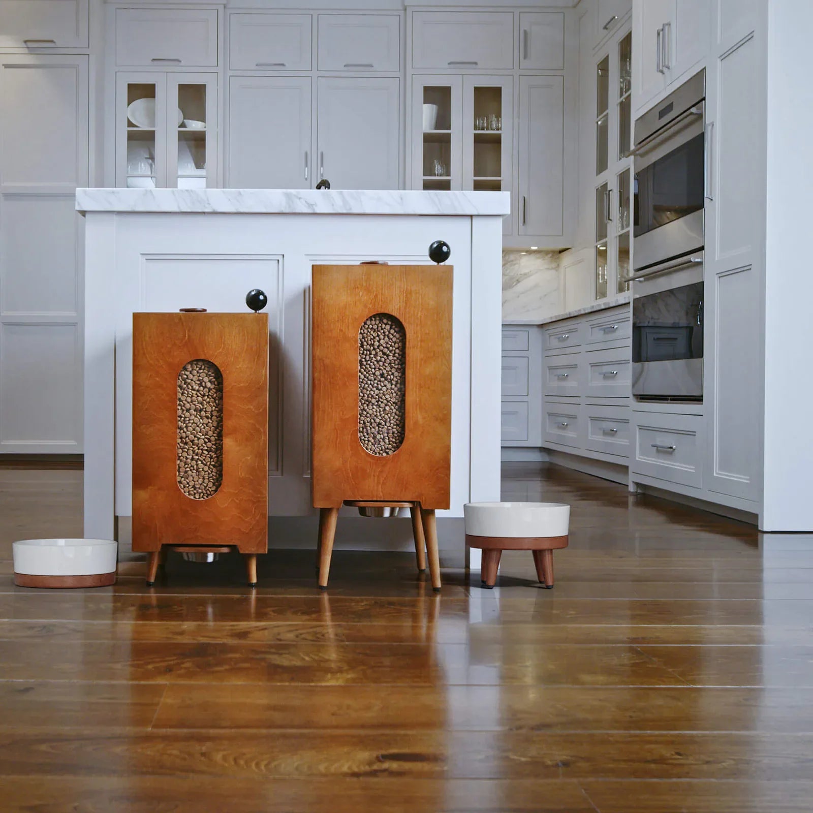 Dog food storage dispenser with mid century feeder styling, product image 27