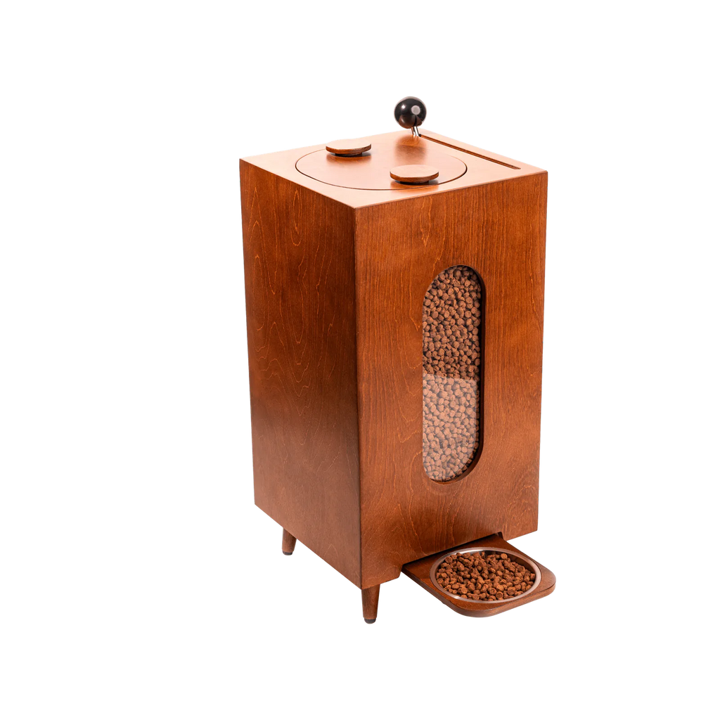 Dog food storage dispenser with mid century feeder styling, product image 29