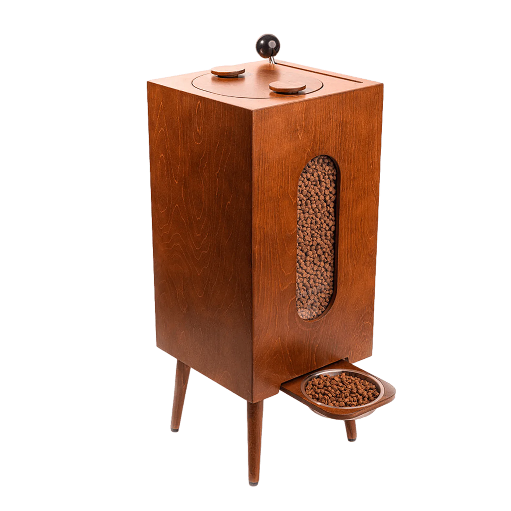 Dog food storage dispenser with mid century feeder styling, product image 30