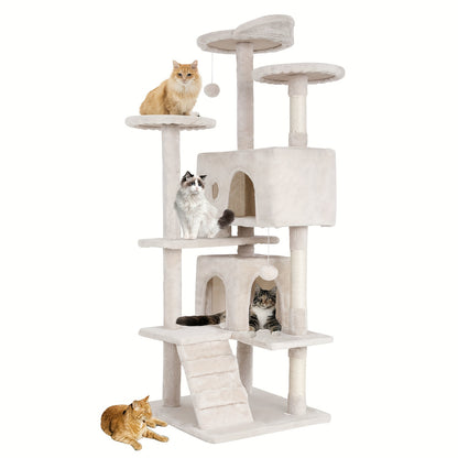 Cat Tree Tower Multi-Layer with Scratching Post, Perch Platforms & Cat Apartments – Tall Cat Climbing Frame for Indoor Cats, Space-Saving Design, Heights 36–80 Inch, 6 Colors