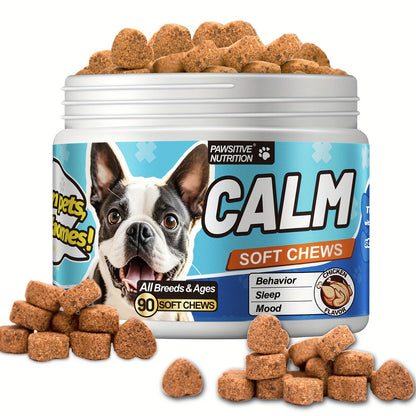 Dog Calming Soft Chews – Natural Herbal Supplement for Thunder, Fireworks & Barking Anxiety, Chicken Flavor, 90 Chews for All Dog Breeds
