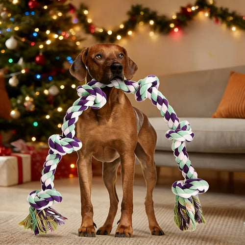 Rope Dog Toy 6-Knot Tug of War Chew Toy for Large Dogs - Heavy Duty Teeth Cleaning Rope Bone Toy for Aggressive Chewers, Durable Interactive Play & Dental Health Toy for Medium Large Dogs