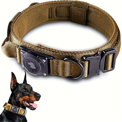 Tactical Dog Collar with AirTag Holder and Handle Adjustable Heavy Duty PC Case GPS Tracking Compatible for Medium Large Dogs M L XL 9 Colors No AirTag
