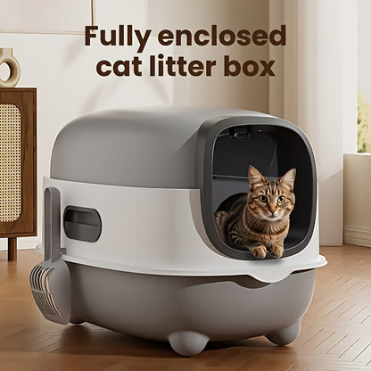 Covered Cat Litter Box with Scoop – Fully Enclosed Hooded Design, Spill-Proof & Odor-Reducing | Easy to Clean, Assemble & Store | Spacious Interior for Small to Medium Cats | Blue, Gray or Purple