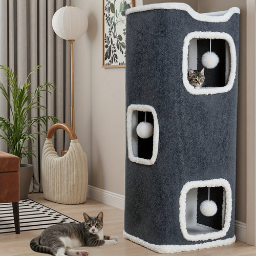 Cat Tree Tower Multi-Level Foldable Cat Condo for Indoor Cats - Scratch-Resistant Carpet, Hanging Bell Ball, Cozy Top Bed, Sturdy Frame Cat House with Multiple Entrances, 1 3 4 Tier Options for Kittens & Adults