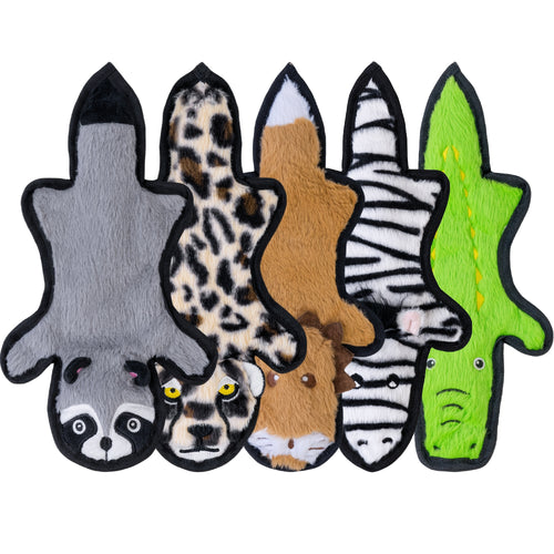 Crinkle Squeaky No Stuffing Dog Toys 5 Pack - Dual Sound Plush Chew Toys for Aggressive Chewers, 6 Tough Layer Durable Teething Toys for Small Medium Large Dogs, Safe Embroidered Eyes, Animal Designs