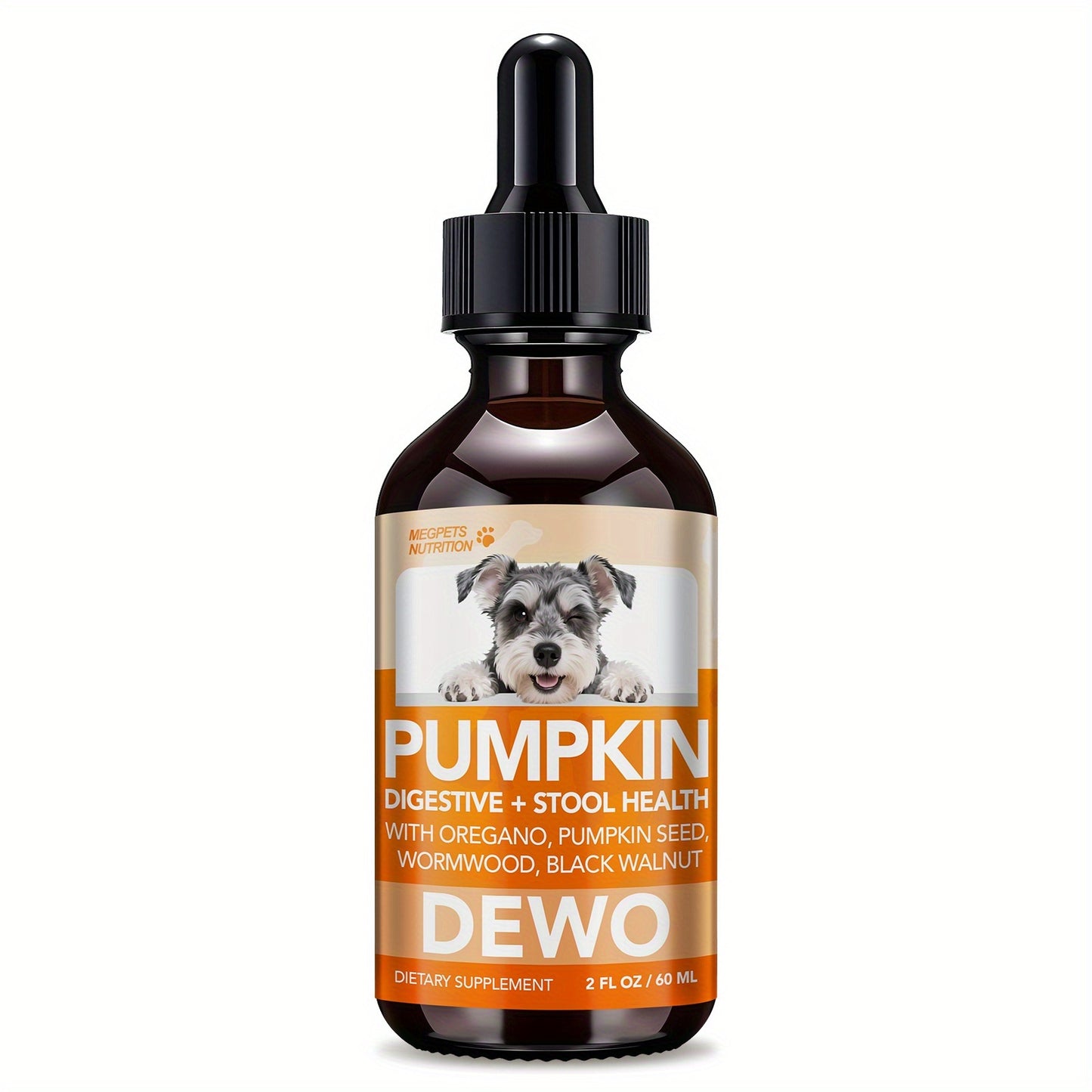Pet Gut Wellness Drops with Black Walnut & Pumpkin Seed - Digestive Supplement for Dogs & Cats, Flora Balance, Intestinal Cleanliness & Overall Vitality, Natural Formula, 2 fl oz