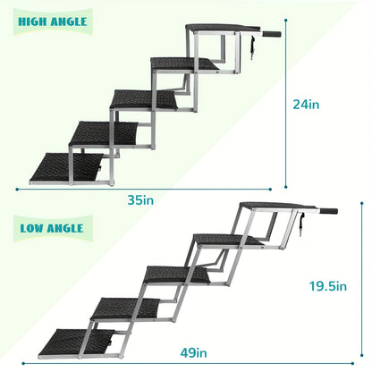 Dog Ramp for Cars Portable Folding Pet Stairs for SUV Trucks & Large Dogs - Non-Slip Surface Reinforced Steps Supports Up to 200 lb, 5-Step & 6-Step Lightweight Dog Car Ramp