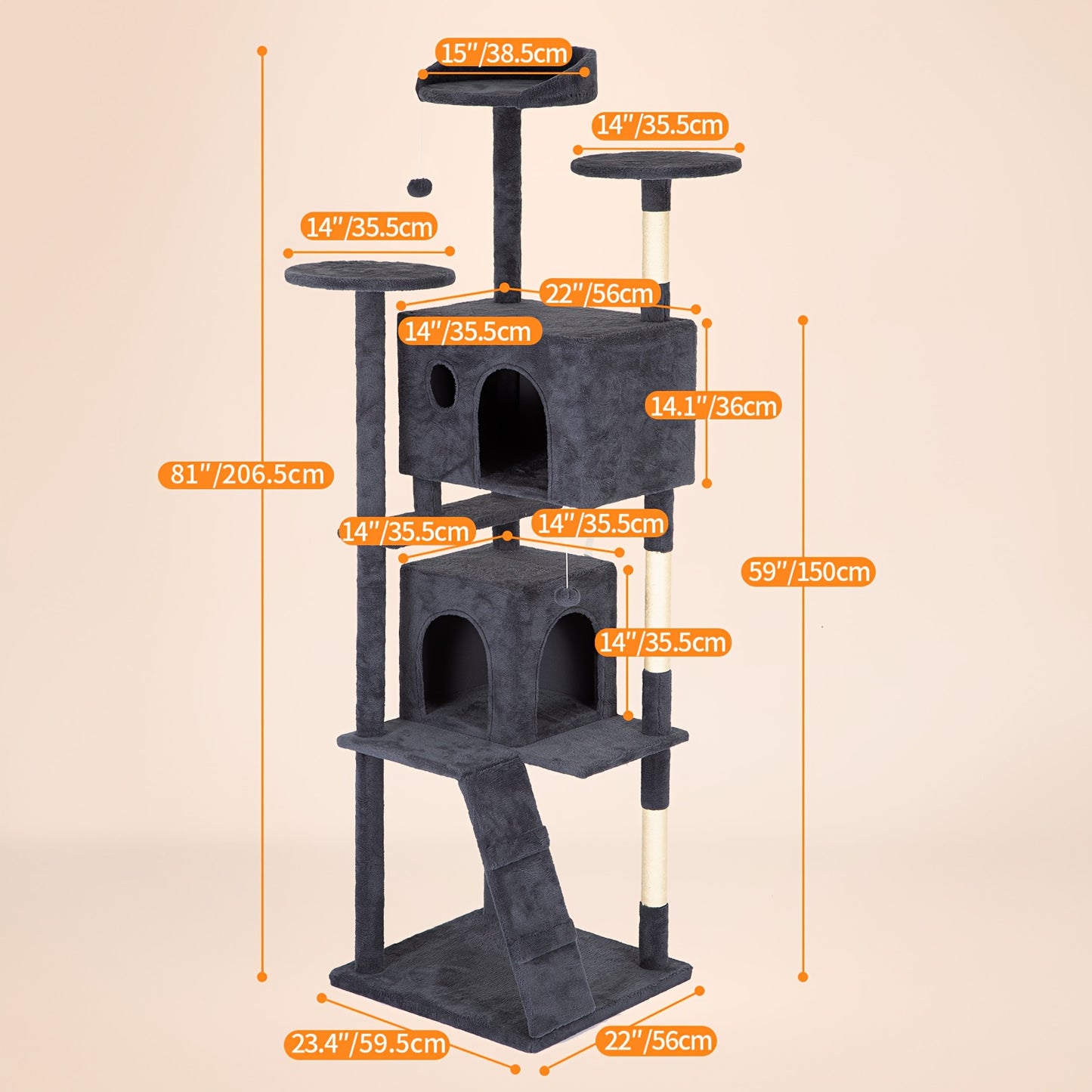 Cat Tree Tower Multi-Layer with Scratching Post, Perch Platforms & Cat Apartments – Tall Cat Climbing Frame for Indoor Cats, Space-Saving Design, Heights 36–80 Inch, 6 Colors