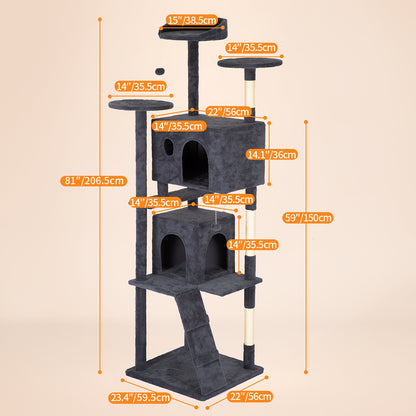 Cat Tree Tower Multi-Layer with Scratching Post, Perch Platforms & Cat Apartments – Tall Cat Climbing Frame for Indoor Cats, Space-Saving Design, Heights 36–80 Inch, 6 Colors