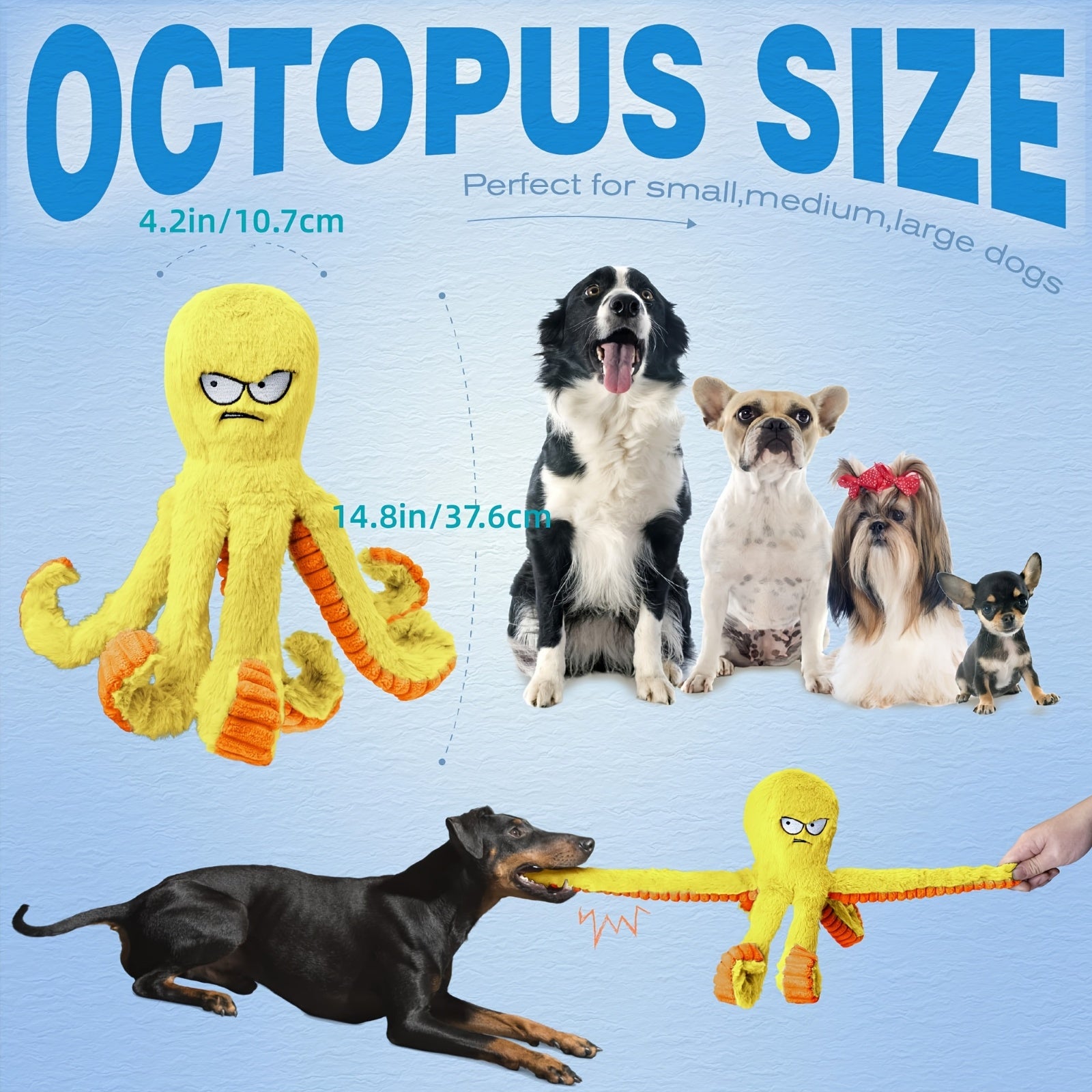 1/2/4Pack Tough Dog Toys, Stuffed Dog Chew Toys, Large Dog Toys to Keep Them Busy, Interactive Dog Toys, Squeaky Dog Toys, Tug of War Dog Toy, Crinkle Dog Toy (Blue Octopus)