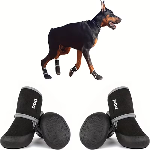 Dog Boots Waterproof Non-Slip Reflective Shoes for Medium & Large Dogs – Soft Wear-Resistant Paw Protector with Safety Reflective Tape, All-Season Dog Footwear