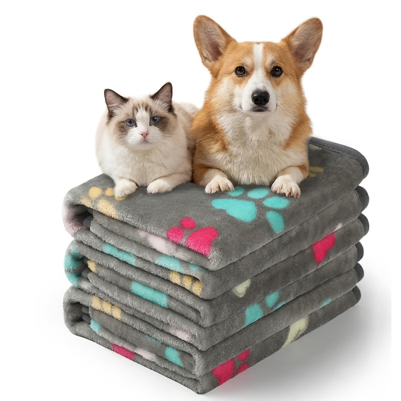 1 Pack 3 Blankets Super Soft Fluffy Premium Fleece Pet Blanket Flannel Throw for Dog Puppy Cat Paw Brown/Pink/White(Free Pet Drying Towel Included)