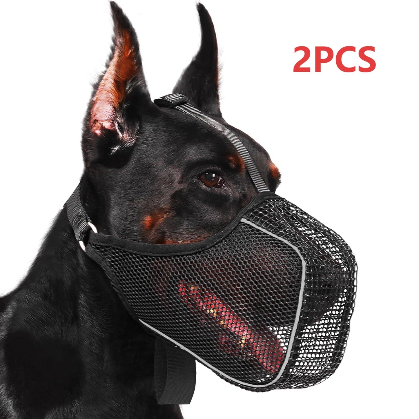 Dog Muzzle Reflective Mesh 2 Pack Anti-Bite Full Coverage with Adjustable Straps, Soft Breathable Polyester Dog Mask for Grooming Vet Visits Walking, Sizes M L XL XXL, Black