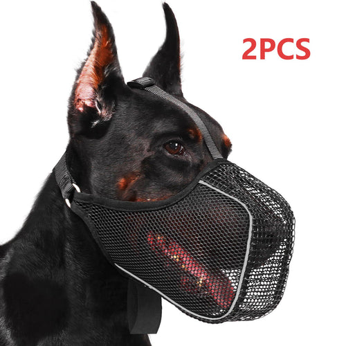 Dog Muzzle Reflective Mesh 2 Pack Anti-Bite Full Coverage with Adjustable Straps, Soft Breathable Polyester Dog Mask for Grooming Vet Visits Walking, Sizes M L XL XXL, Black