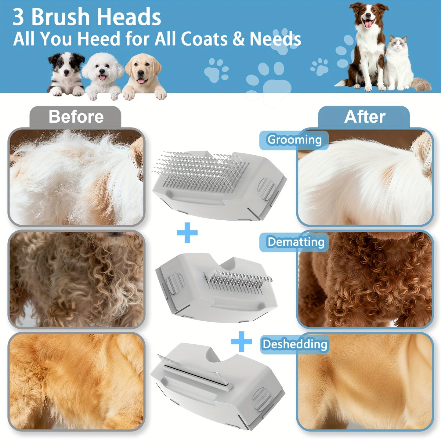 Pet Steam Brush 5-in-1 Self-Cleaning Anti-Static USB Powered - Stainless Steel Bristles Built-in Tank for Cats Dogs Shedding Massage Cleaning Flea & Tick Removal