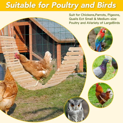Chicken Perch Ladder Swing Toy Natural Wood Multi-Level Roosting Bar with Metal Chain for Hens Roosters Chicks Indoor Outdoor Coop Bird Enrichment Toy
