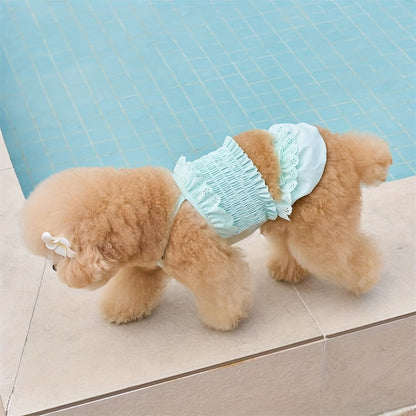 Dog Swimsuit Sky Blue Jumpsuit with Swim Cap – Pet Beach Vacation Outfit Bikini Vest for Dogs & Cats, Summer Swimming Costume, Sizes XS to XL for Small Medium Large Pets