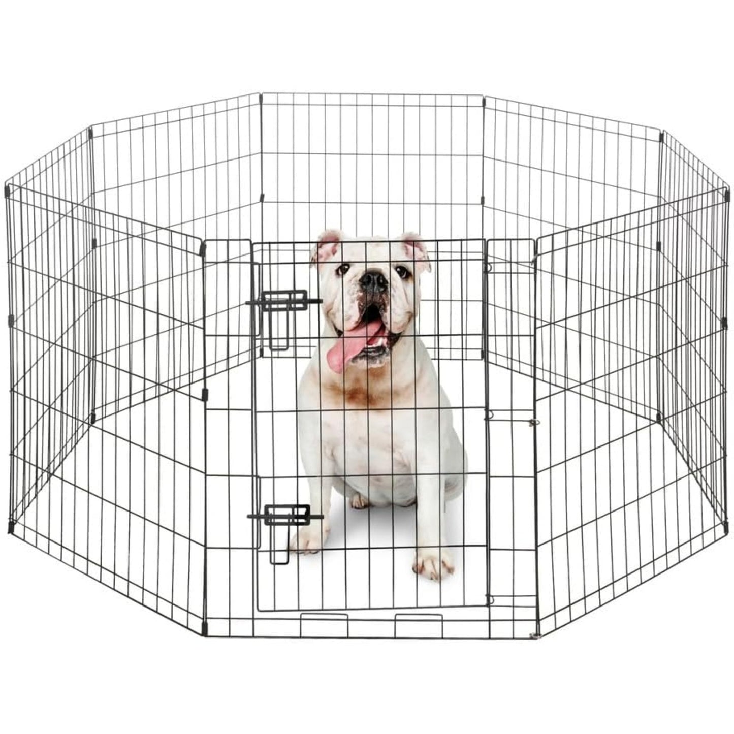 Dog Playpen 8 Panel Foldable Metal Pet Fence with Gate | Heavy-Duty Indoor Outdoor Exercise Pen for Small Dogs & Animals | Portable Kennel Cage | 24 Inch | Multiple Configurations Rectangle Octagon