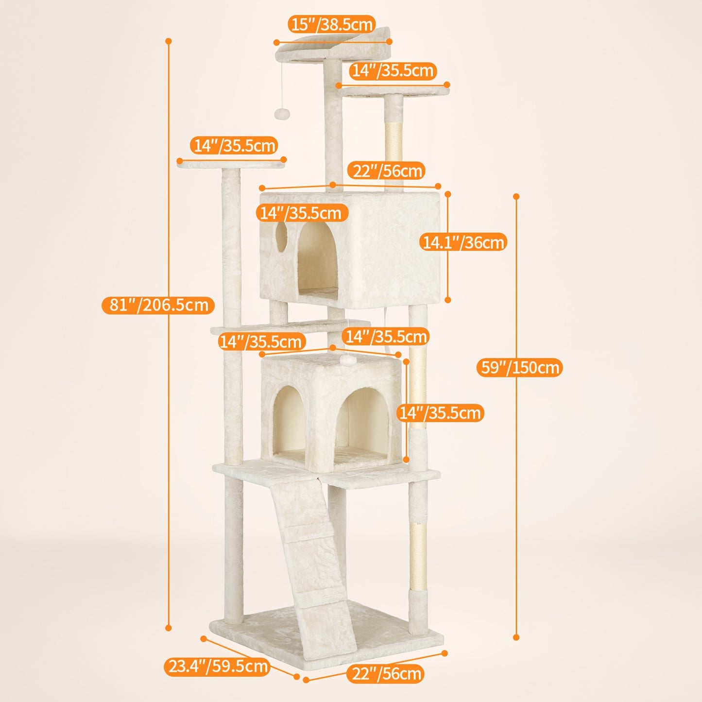 Cat Tree Tower Multi-Layer with Scratching Post, Perch Platforms & Cat Apartments – Tall Cat Climbing Frame for Indoor Cats, Space-Saving Design, Heights 36–80 Inch, 6 Colors