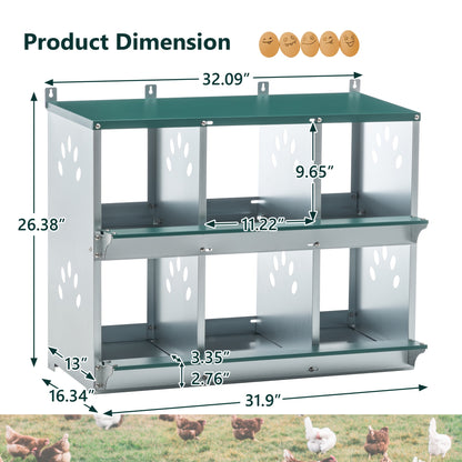 Chicken Nesting Box – Metal 4/6/8-Hole Hen Nesting Box with Ventilation & Legs, Space-Saving Galvanized Steel Egg Laying Box for Indoor Outdoor Chicken Coop