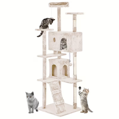 Cat Tree Tower Multi-Layer with Scratching Post, Perch Platforms & Cat Apartments – Tall Cat Climbing Frame for Indoor Cats, Space-Saving Design, Heights 36–80 Inch, 6 Colors