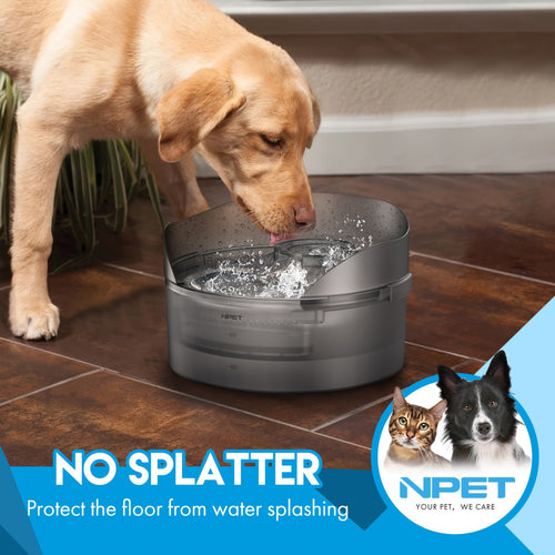 Dog Water Fountain Bowl Dispenser - 1.3Gal/5L & 2Gal/8L Large Capacity, Automatic Flowing Design, Splatter Guard, Replacement Filters Included, Low Voltage, Suitable for Dogs & Multiple Pets, NPET