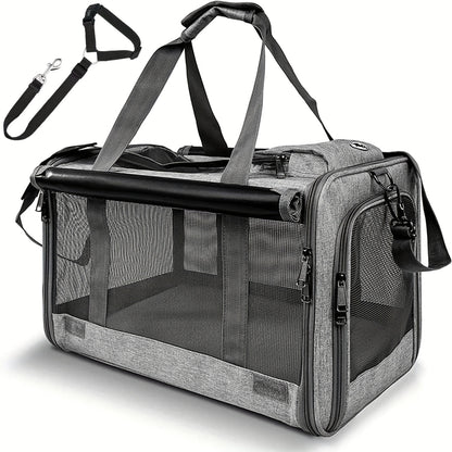 Airline Approved Soft Sided Pet Carrier - Durable Breathable Foldable Travel Bag with Pet Harness Included, Nylon Mesh Ventilation for Small to Medium Cats and Puppies, Zipper Secure Closure, 4 Colors