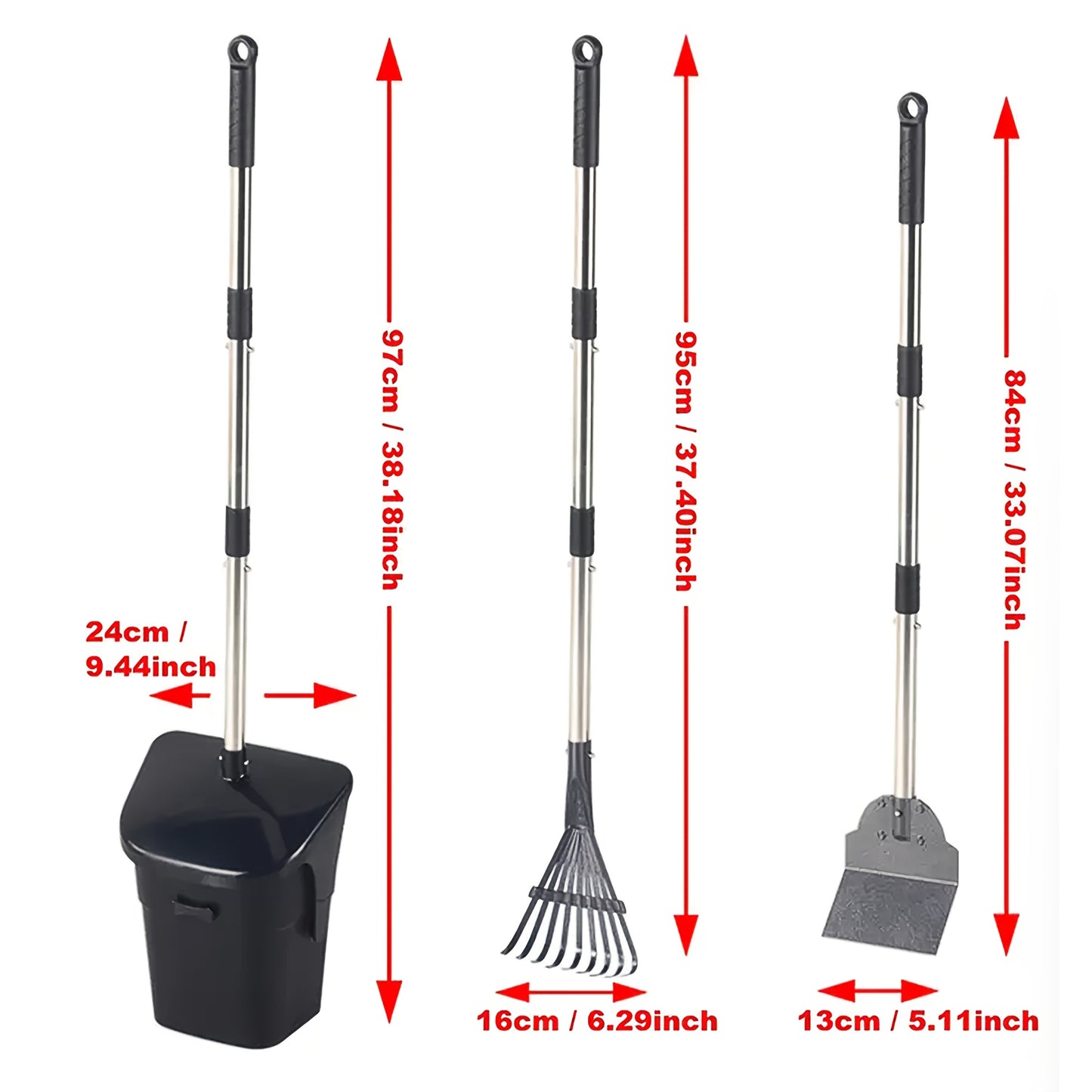 Dog Pooper Scooper with Long Handle & Swivel Bin - Heavy Duty Rake Spade Set, 40 Waste Bags Included, Pet Waste Removal for Yard Grass Gravel