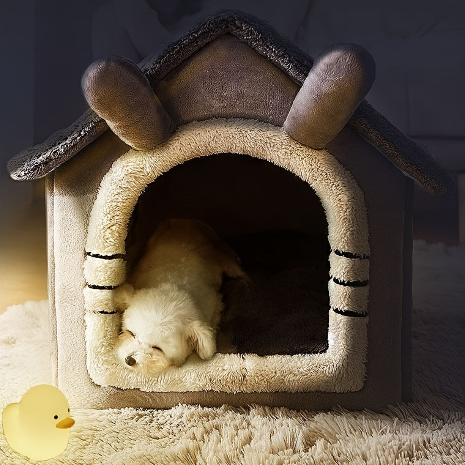 (Express Delivery) Comfortable Pet House for Cats And Dogs - Detachable, Washable Winter Bed | Classic Style Soft Polyester Cat Cave Nest
