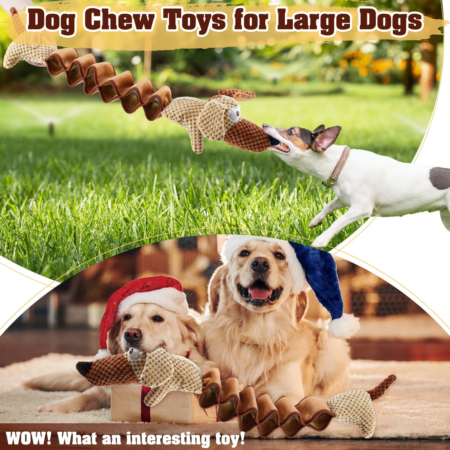 Squeaky Plush Dog Toy 15.7 Inch Stretchable to 19.7 Inch Crinkle Paper Filled Tug Chew Fetch Toy for Large Medium Small Dogs No Battery Required