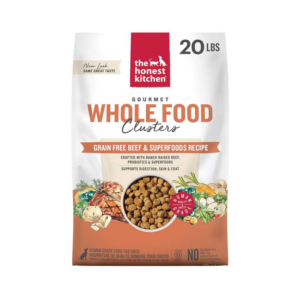 Grain Free Beef Dry Dog Food Made from Whole Food Clusters for Complete Daily Feeding and Training, 20 lb