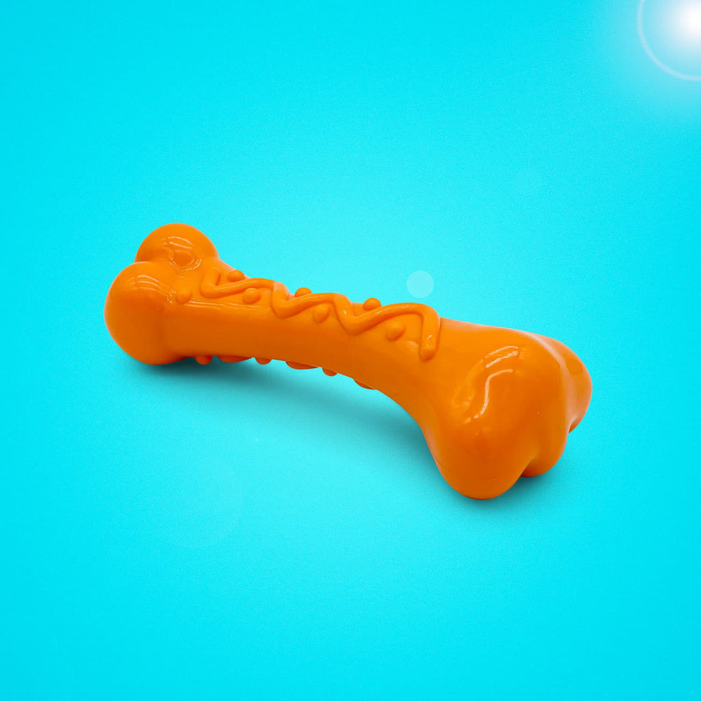 Nylon Dog Chew Toy, Orange Bone with Textured Grooves for Aggressive Chewers, Available in Large or Medium