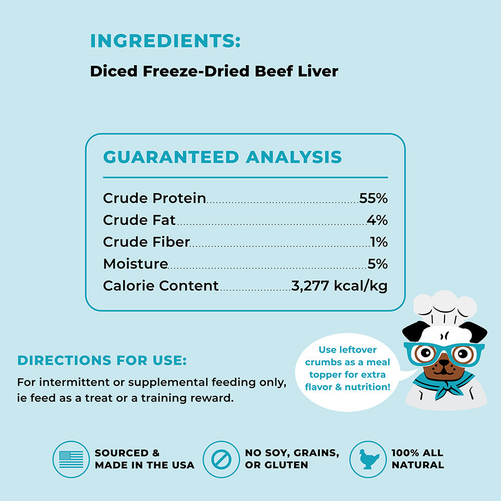 Freeze-Dried Dog Treats, Single-Ingredient Beef Liver Bites for Training Rewards and Everyday Treat Time, 3 oz