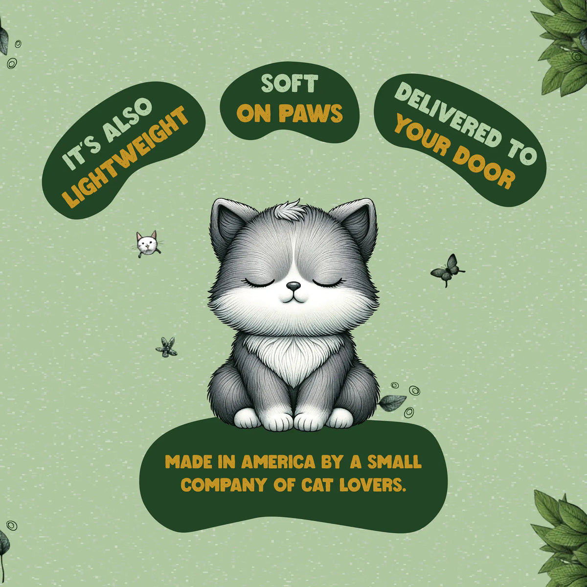 Infographic: Catalyst Multi-Cat Formula is lightweight, soft on paws, delivered to your door, and made in America