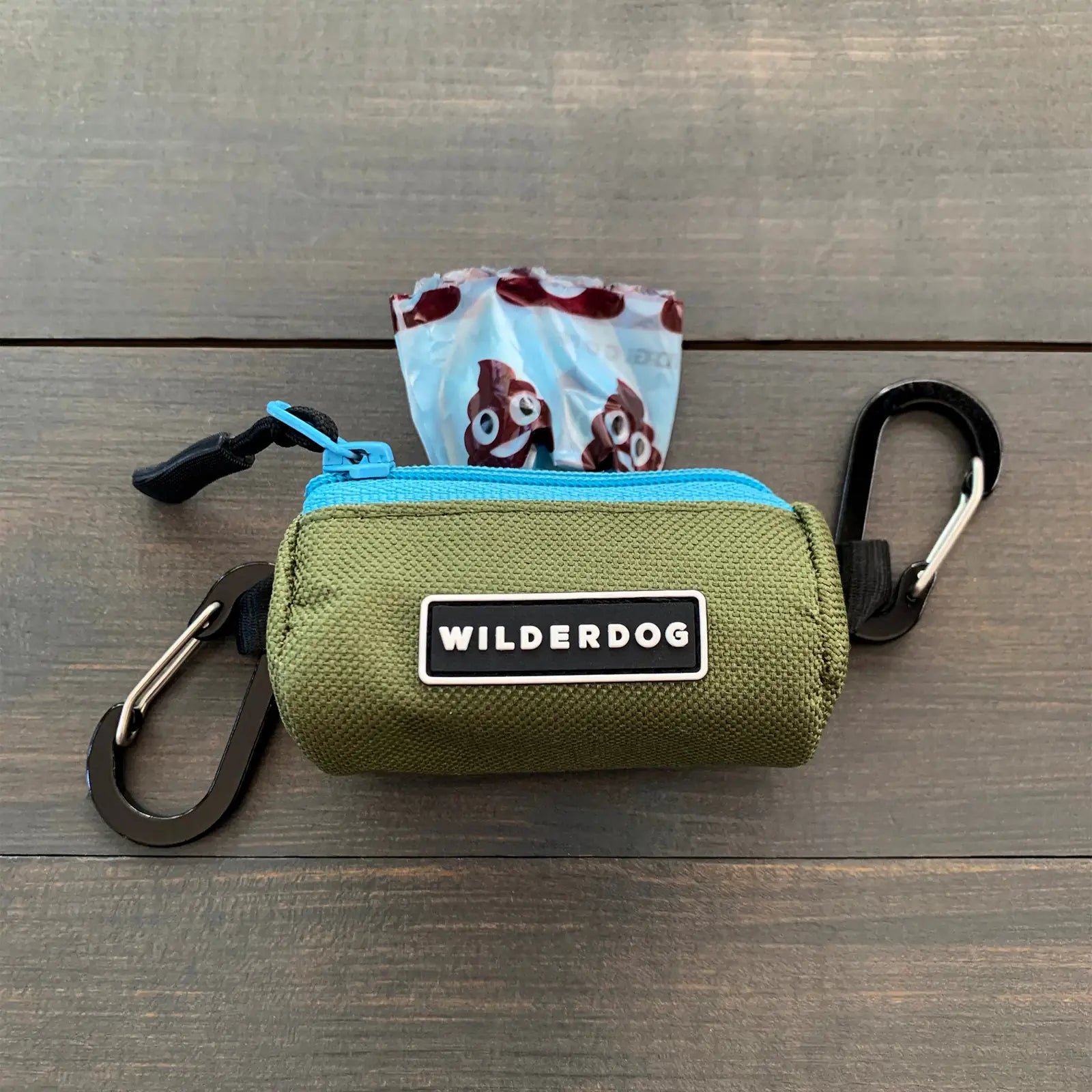 Dog waste bag holder with two mini carabiners