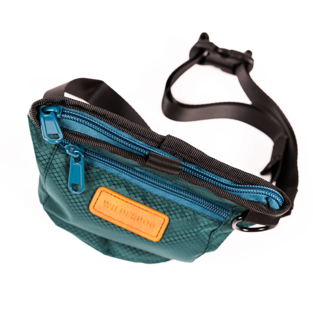 Dog training treat pouch with magnetic and zip closures
