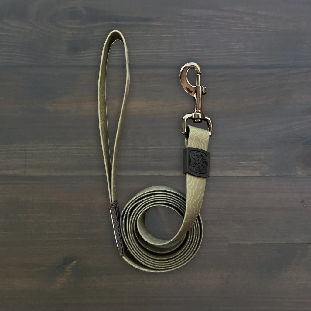 Olive waterproof six foot dog leash for wet walks