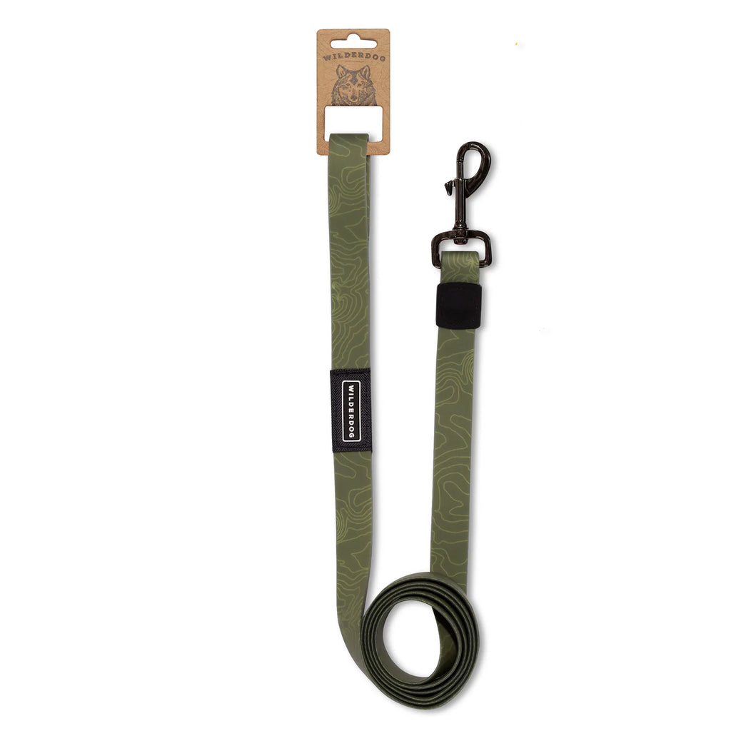 Olive waterproof six foot dog leash for wet walks
