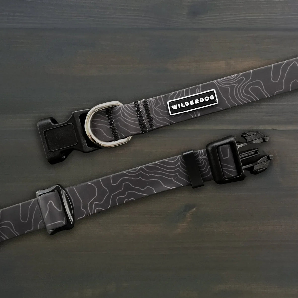 Black waterproof dog collar with metal D ring