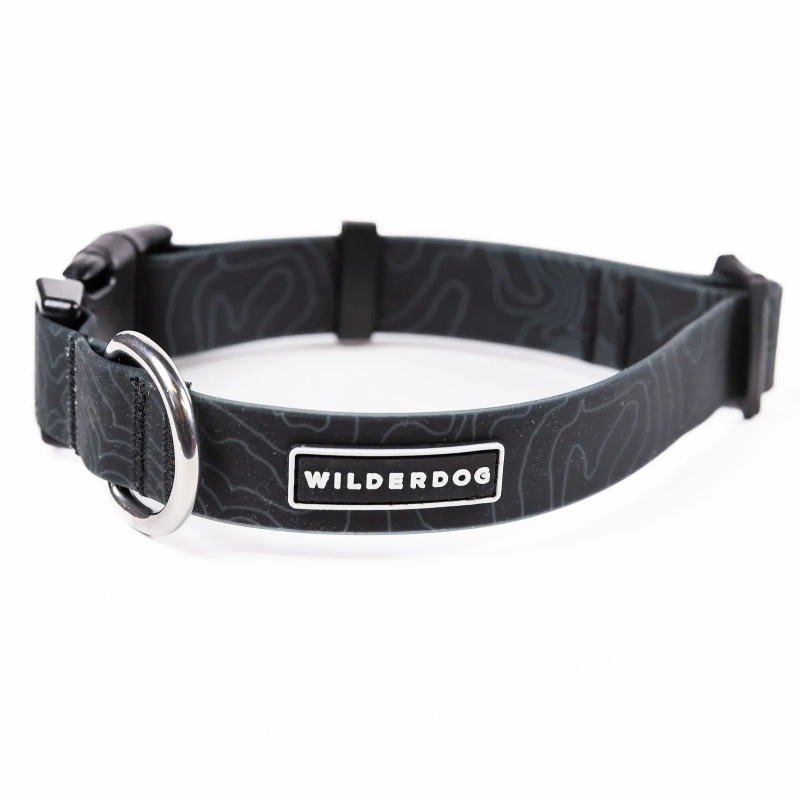 Black waterproof dog collar with metal D ring
