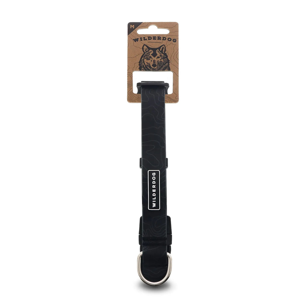 Black waterproof dog collar with metal D ring
