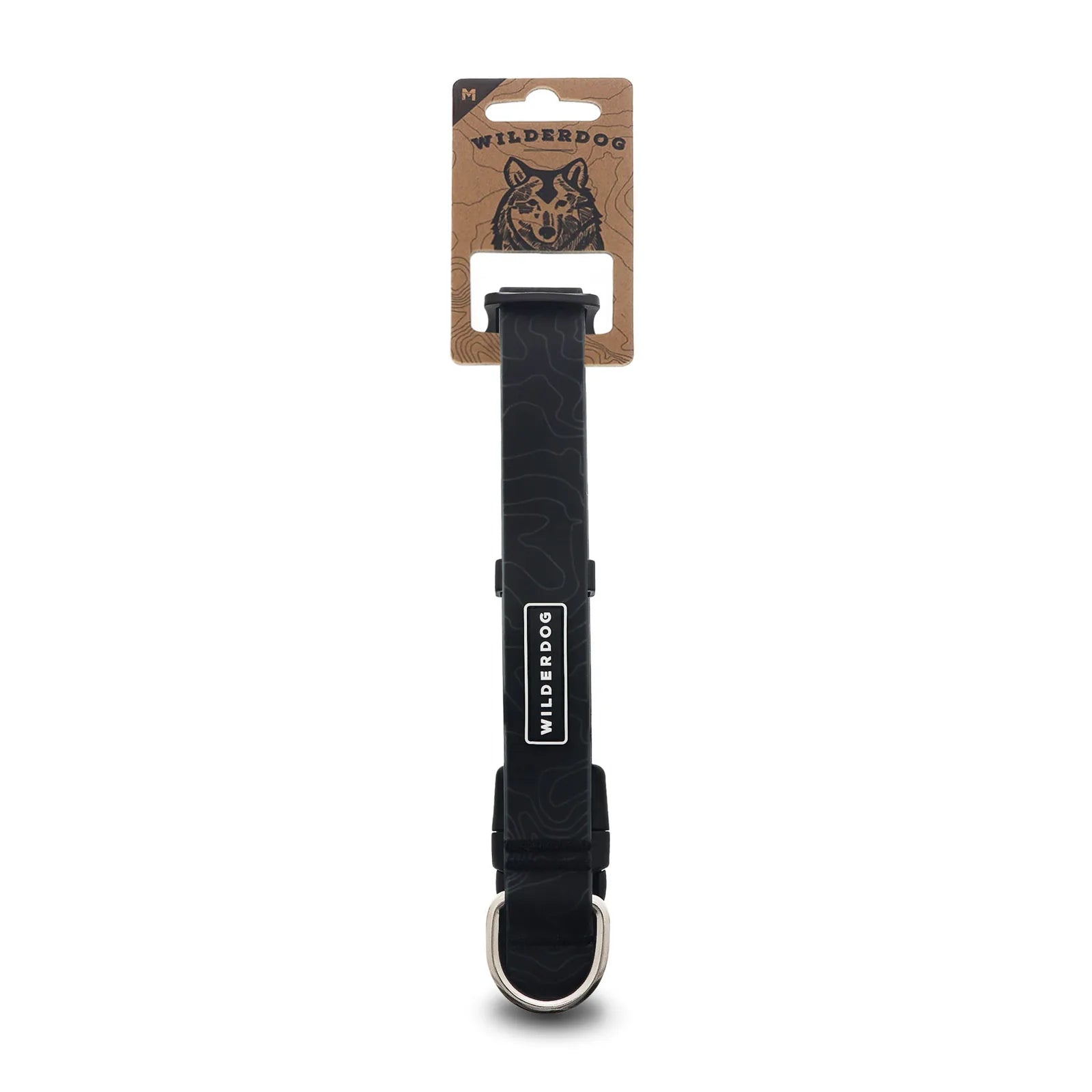 Black waterproof dog collar with metal D ring