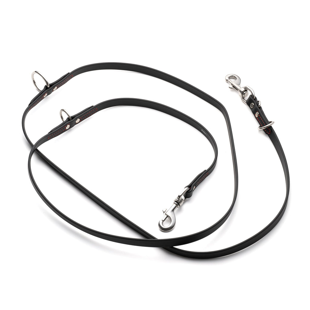 Dog Leash for Training and Daily Walks, Waterproof BioThane Design in Black with Red Stitching, 2.1 m Long