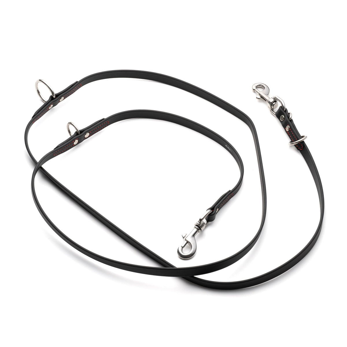 Dog Leash for Training and Daily Walks, Waterproof BioThane Design in Black with Red Stitching, 2.1 m Long