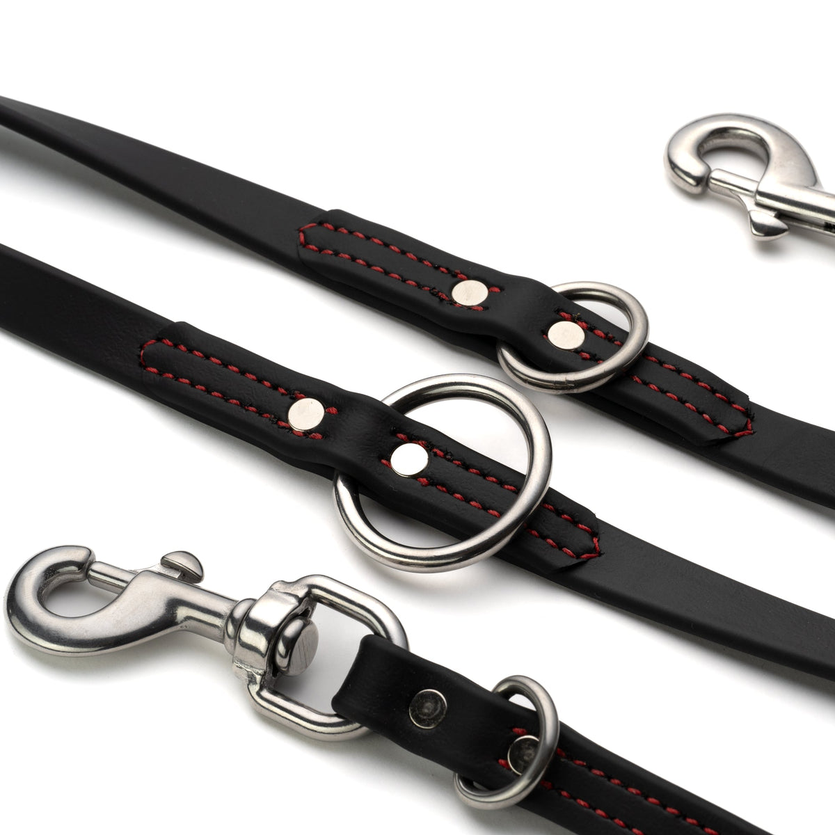 Dog Leash for Training and Daily Walks, Waterproof BioThane Design in Black with Red Stitching, 2.1 m Long