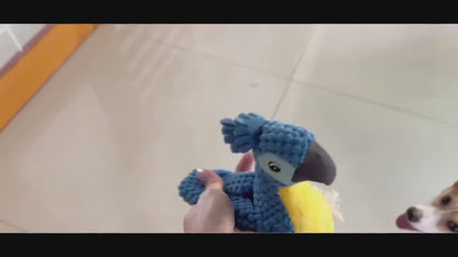 Squeaky Dog Toy Plush Parrot with Rope Interactive Chew Toy Soft Durable Stuffed Animal for Teething Puppies Small Medium Large Dogs All Breeds