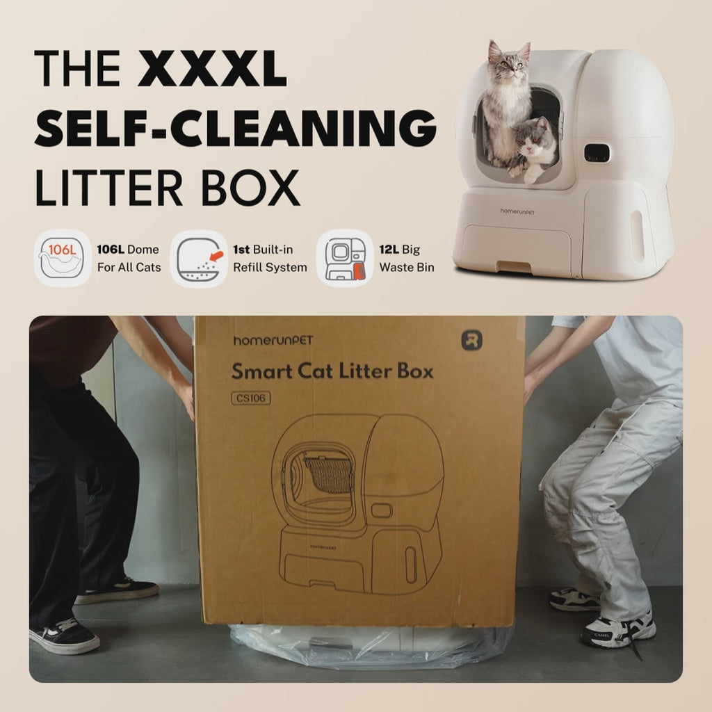 Automatic Self-Cleaning Cat Litter Box, 106L Enclosed Design with 12L Waste Bin and Refill System product demonstration video